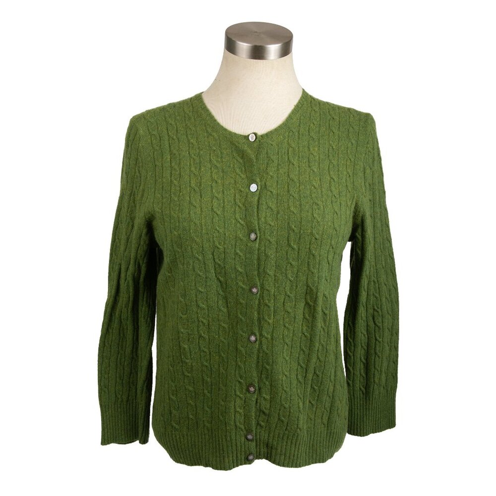 J. Crew Green Cashmere Blend Cable Knit Cardigan Sweater - Size Medium
